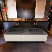 Badkamermeubelset Mondiaz Erin 150 cm met 1 Lade met RIDGE Wastafel Dubbel Dark grey Zonder Kraangaten Greeploos Mat Linen Badkamermeubelset Mondiaz Erin 150 cm met 1 Lade met RIDGE Wastafel Dubbel Dark grey Zonder Kraangaten Greeploos Mat Linen