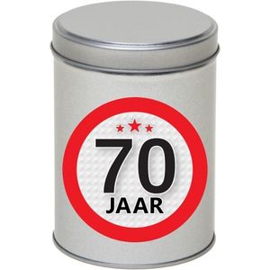 Cadeau/kado zilver rond blik 70 jaar 13 cm   -