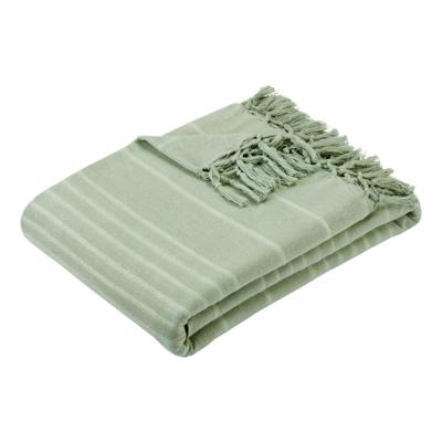 Atmosphera Plaid - salie groen - 230 x 250 cm - katoen - met franjes - kleed - dekentje