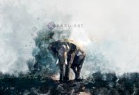 Karo-art Schilderij - aquarel olifant (op canvas geprint), 3 maten , Multikleur , Premium print - thumbnail
