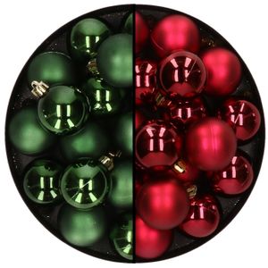 32x stuks kunststof kerstballen mix van donkergroen en donkerrood 4 cm   -