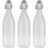 Bormioli rocco waterfles met beugeldop - 3x - helder transparant - 1000 ml - Giara home deco fles