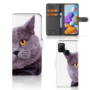 Samsung Galaxy A21s Telefoonhoesje met Pasjes Kat