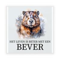 Cadeau tegel voor de familie Bever - het leven is beter met een Bever - keramiek - waterverf - 15 cm