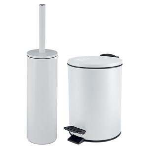 Badkamer/toilet accessoires set - WC-borstel en pedaalemmer 3L - metaal - ivoor wit