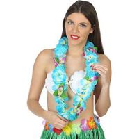 Atosa Hawaii krans/slinger - Tropische kleuren blauw - Grote bloemen hals slingers   -