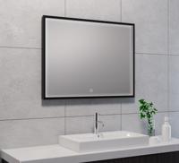 Wiesbaden Avi spiegel rechthoek met LED, dimbaar en spiegelverwarming 80 x 60 cm mat zwart
