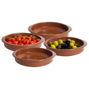 Tapas ovenschaaltje/serveerschaaltje - 4x - rond - Spaans terracotta/aardewerk - D10 x H2.5 cm