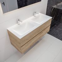 Mondiaz Vica Cloud badmeubel eiken licht 120 cm 2 lades solid surface dubbele spoelbak 2 kraangaten