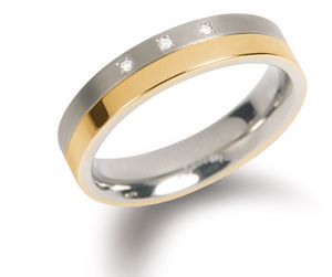 Boccia 0129-04 Ring Titanium-Diamant zilver- en goudkleurig 4,3 mm 3 * 0,015 crt Maat 50