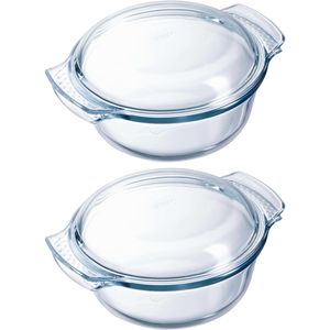 Ovenschaal met deksel - 2x - glas - rond - 1,3 liter - 18 x 10 x 21 cm