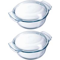 Ovenschaal met deksel - 2x - glas - rond - 1,3 liter - 18 x 10 x 21 cm