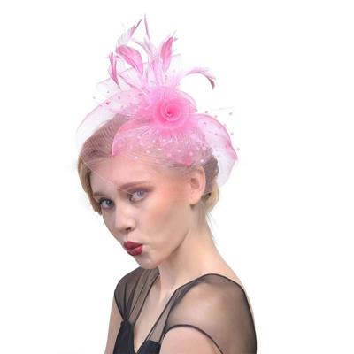 Handgemaakte bruid mesh haaraccessoires bruiloft foto hoed hoofddeksels (roze)