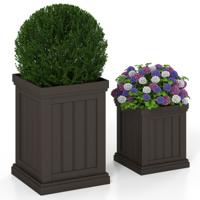 2 Stuks Vierkante Plantenbakken 48/31,5 cm Hoog Weerbestendige Stapelbare Bloempotten met Drainagegaten PP Kunststof Bloempot Bruin