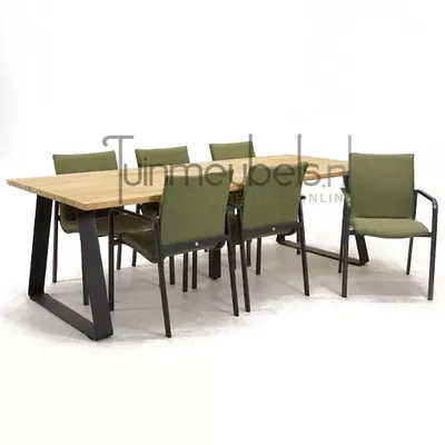 Tuinstoel Anzio dining Forest green met Basso 240 cm teaktafel