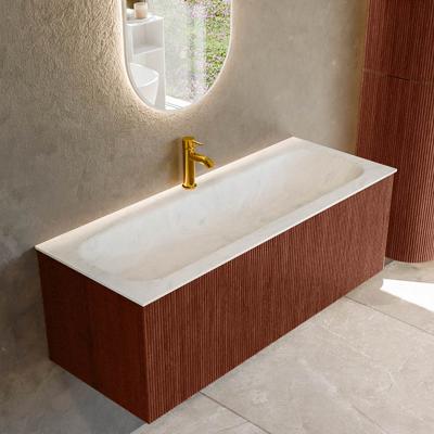 Badmeubel Mondiaz Kurve-Dlux | 120 cm cm | Meubelkleur Ruby | Wastafelkleur Opalo | Solid surface | Wasbak midden spoelbak | 1 kraangat