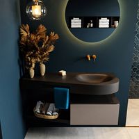 MONDIAZ RIVA 120cm badmeubel onderkast / planchet kleur Smoke met 1 lade. Wastafel DULCET rechts 0 kraangaten kleur Urban.