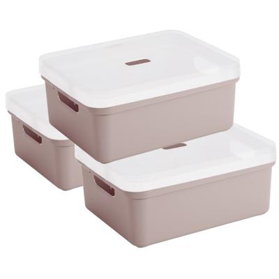 Sunware opbergbox - 3x stuks - 24 liter - roze - kunststof - transparante deksel - 45x35x18 cm