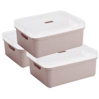 Sunware opbergbox - 3x stuks - 24 liter - roze - kunststof - transparante deksel - 45x35x18 cm