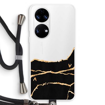 Gouden marmer: Huawei P50 Transparant Hoesje met koord