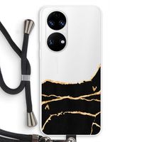 Gouden marmer: Huawei P50 Transparant Hoesje met koord