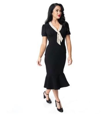 Unique Vintage Holloway Wiggle Dress Black-S