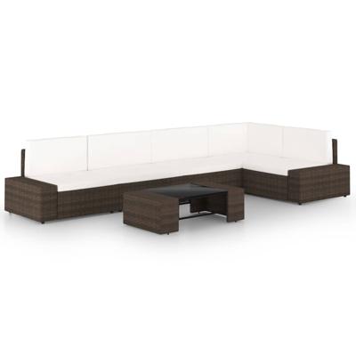 6-delige Loungeset met kussens poly rattan bruin