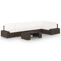 6-delige Loungeset met kussens poly rattan bruin