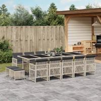 15-delige Tuinset met kussens poly rattan lichtgrijs