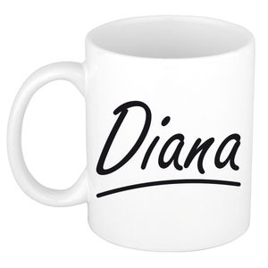 Naam cadeau mok / beker Diana met sierlijke letters 300 ml   -