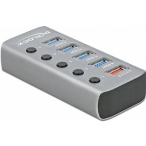 Delock 63262 USB 5 Gbps hub met 4 poorten + 1 snellaadpoort met schakelaar en verlichting