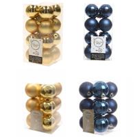 Kerstversiering kunststof kerstballen mix donkerblauw/goud 4 en 6 cm pakket van 80x stuks - Kerstbal