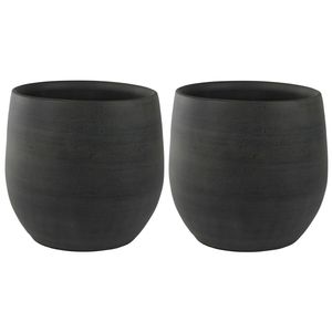 2x stuks plantenpotten/bloempotten in een strakke Modern design look grafiet Dia 31 cm en Hoogte 28