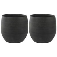 2x stuks plantenpotten/bloempotten in een strakke Modern design look grafiet Dia 31 cm en Hoogte 28