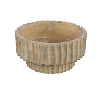 PTMD Mitty Brown cement pot wavy ribs round bowl low L - thumbnail