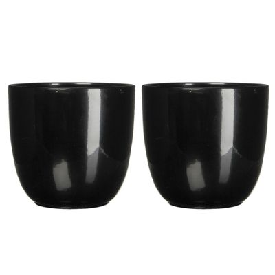 Set van 4x stuks bloempot zwart keramiek voor kamerplant H16 x D17 cm