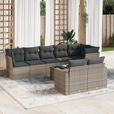 9-delige Loungeset met kussens poly rattan grijs