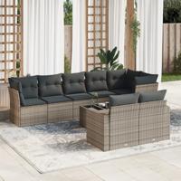 9-delige Loungeset met kussens poly rattan grijs