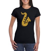 Gouden saxofoon / muziek t-shirt / kleding zwart dames