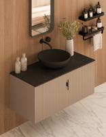 Muebles Costa badmeubel ribbelfront 100cm macchiato met zwart toppaneel en waskom - thumbnail