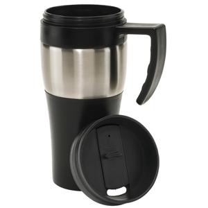 Thermosbeker/warmhoudbeker met handgreep - zilver/zwart - 400 ml - Koffie/thee isoleerbeker