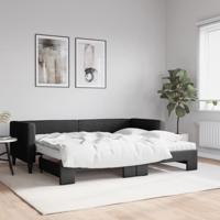 Slaapbank met onderschuifbed en matrassen 80x200 cm stof zwart