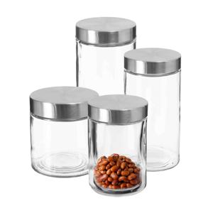 Set van 8x keuken voorraadbussen/potten glas RVS deksel - 4 formaten