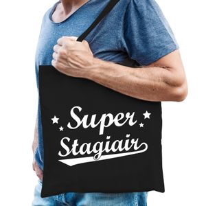 Katoenen cadeau tas / shopper super stagiair zwart heren