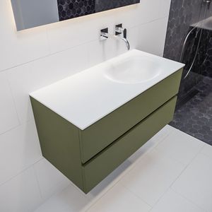 Mondiaz Vica Moon badmeubel groen mat 100 cm 2 lades solid surface enkele spoelbak rechts zonder kraangat