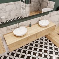 Mondiaz Lush Barco badmeubel Washed oak 180 cm 2 lades mdf 2 waskommen beide zijden 2 kraangaten