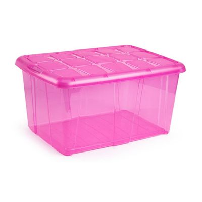 1x Opslagbakken/organizers met deksel 60 liter 63 x 46 x 32 transparant roze - Opbergbox 1x Opslagbakken/organizers met deksel 60 liter 63 x 46 x 32 transparant roze - Opbergbox