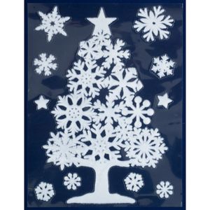 1x Witte kerst raamstickers kerstboom met sneeuwvlokken 40 cm   -