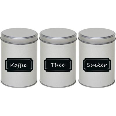 Ronde opbergblikken - 3x stuks - met beschrijfbare krijtbord etiketten - 9.5 x 13 cm