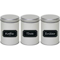 Ronde opbergblikken - 3x stuks - met beschrijfbare krijtbord etiketten - 9.5 x 13 cm